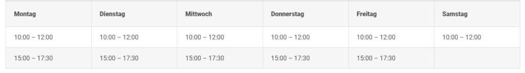 Öffnungszeiten